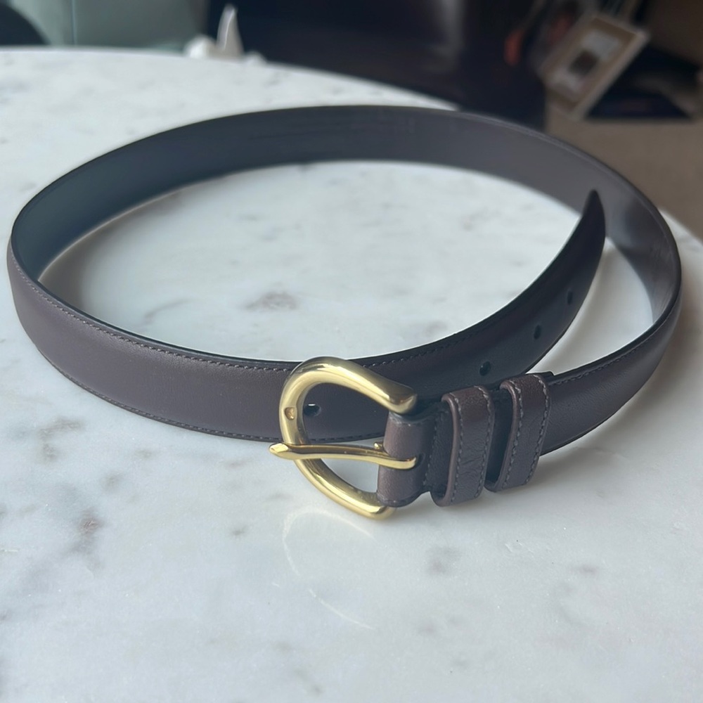 Brown leather coach belt